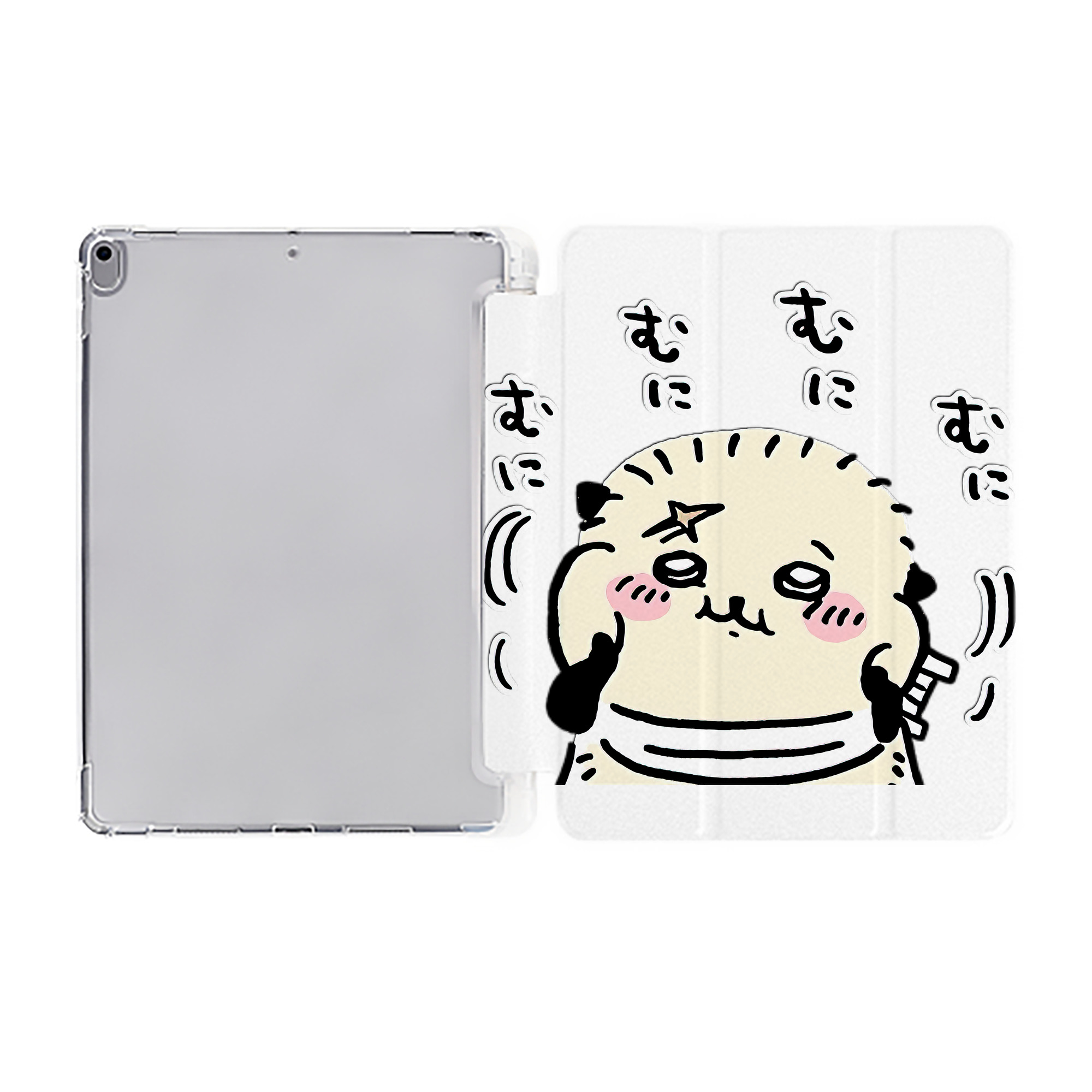 （画像用） ちいかわ ラッコ Chii-kawa Sea otter IPad ケース ペン収納付き 三つ折りスタンド PUレザー×シリコン 対応機種9.5/10.5/10.9インチ